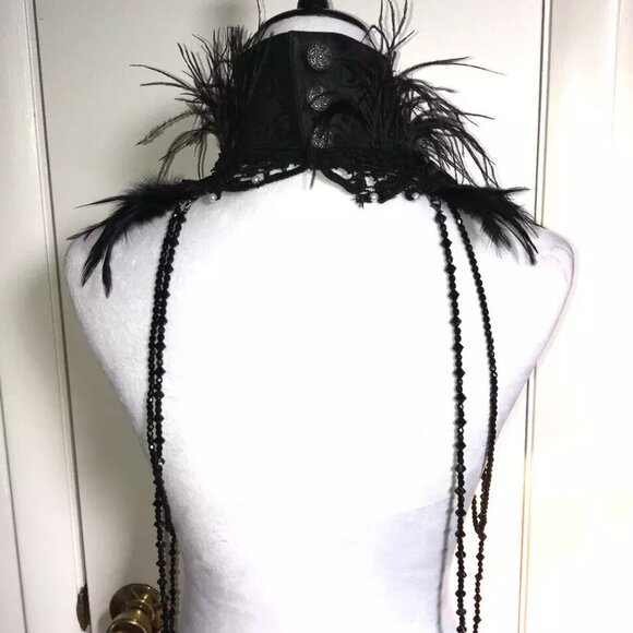 Gothic Lolita Victorian Visual Kei EGL Sculpted Lace & Feather Collar Top OS - Picture 6 of 7